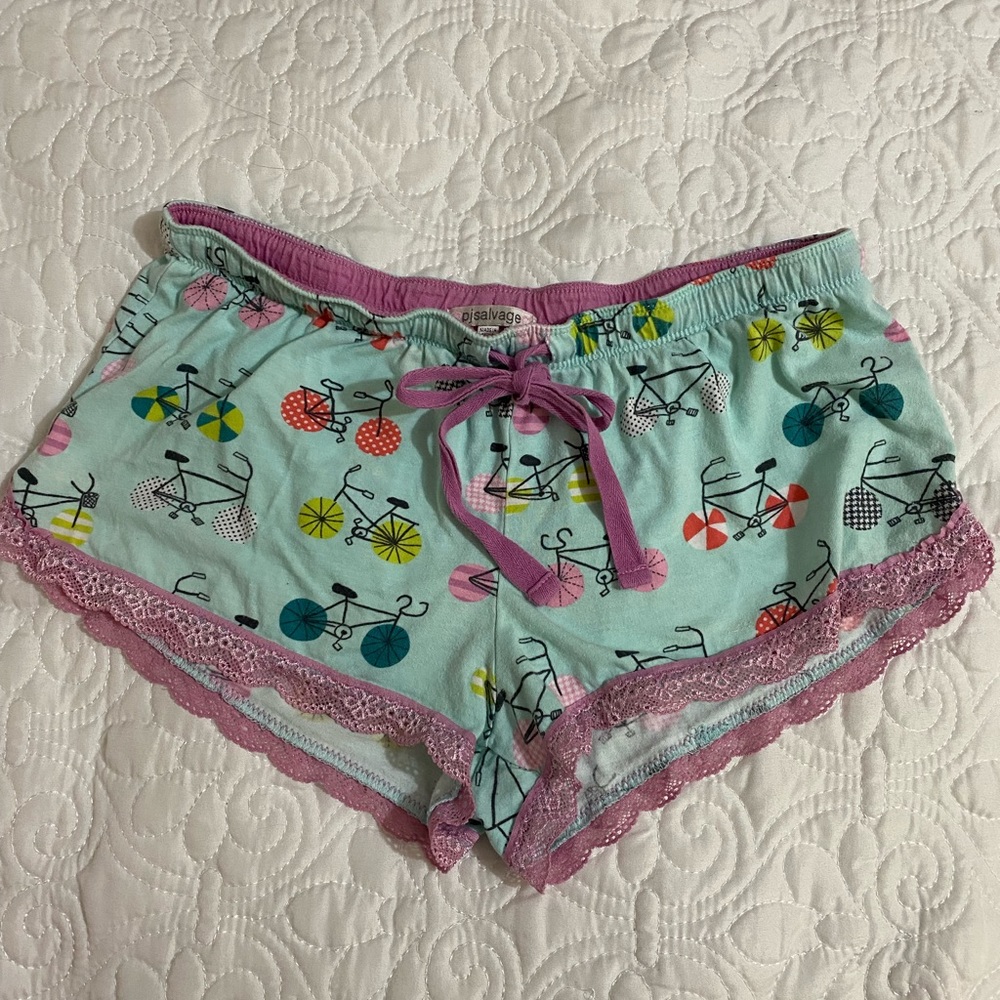 PJ Salvage sleep short mint green with purple lace trim size small